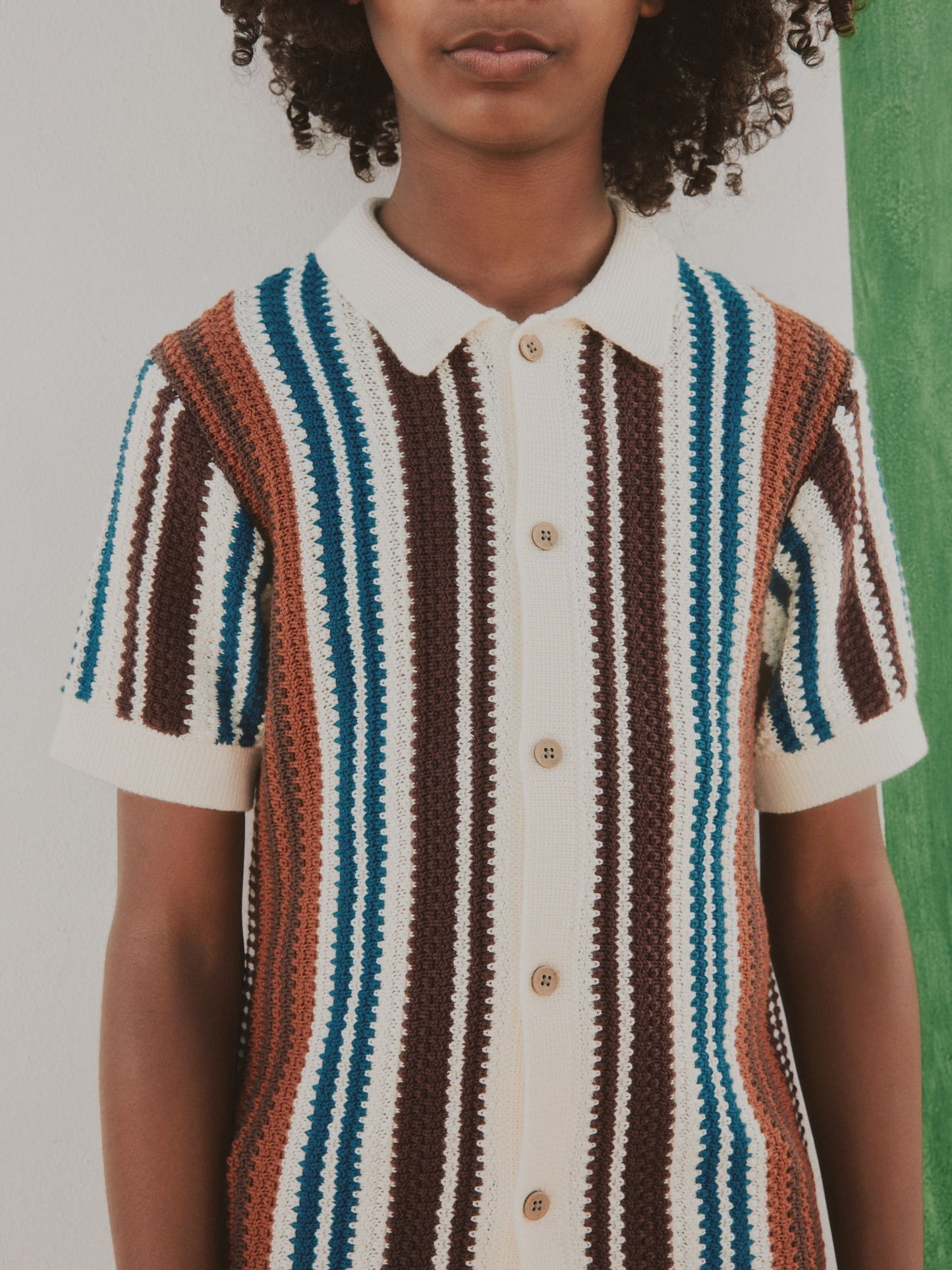 Dsiney Kidz - Brown Knitted Stripe Polo Shirt (3-16yrs) image 1