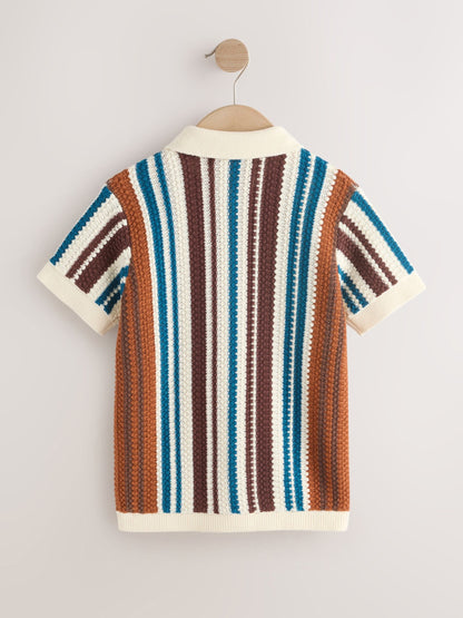 Dsiney Kidz - Brown Knitted Stripe Polo Shirt (3-16yrs) image 10