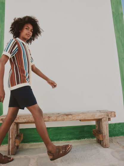 Dsiney Kidz - Brown Knitted Stripe Polo Shirt (3-16yrs) image 2