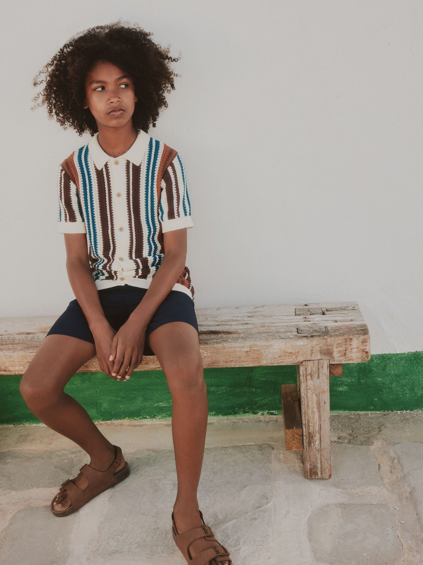 Dsiney Kidz - Brown Knitted Stripe Polo Shirt (3-16yrs) image 3