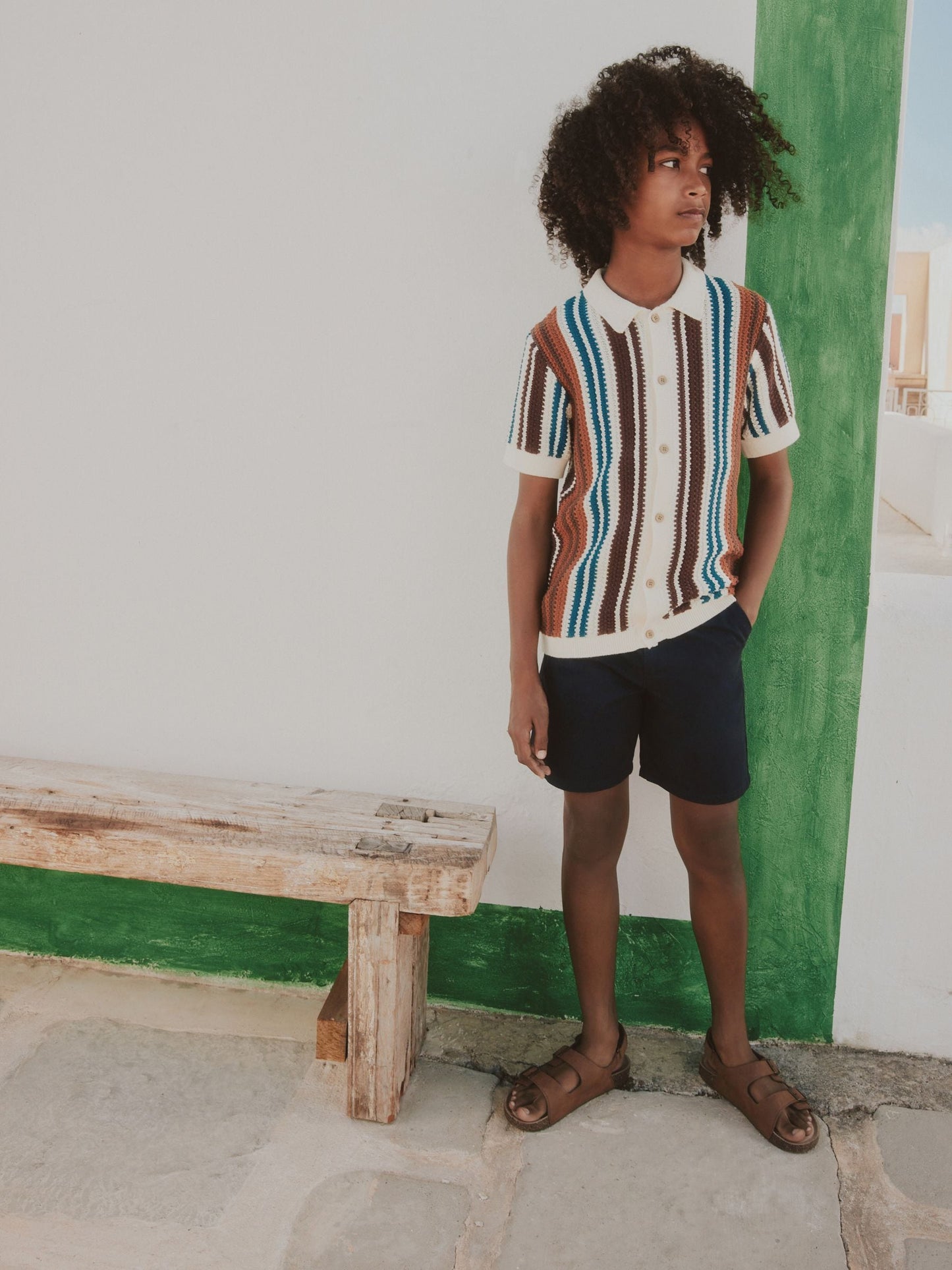 Dsiney Kidz - Brown Knitted Stripe Polo Shirt (3-16yrs) image 5