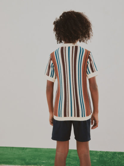 Dsiney Kidz - Brown Knitted Stripe Polo Shirt (3-16yrs) image 6