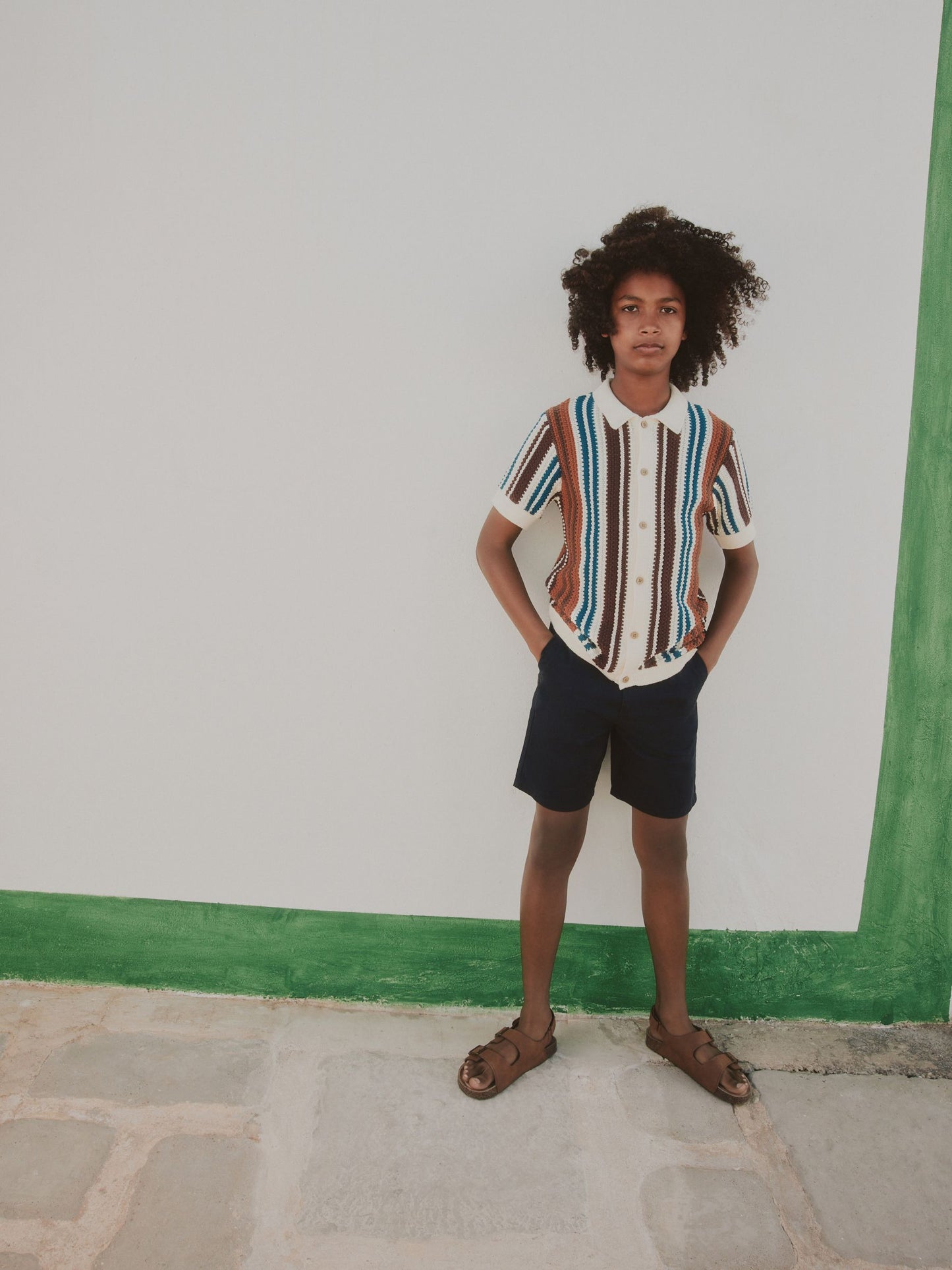 Dsiney Kidz - Brown Knitted Stripe Polo Shirt (3-16yrs) image 7