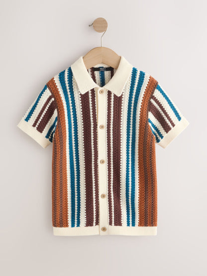 Dsiney Kidz - Brown Knitted Stripe Polo Shirt (3-16yrs) image 9