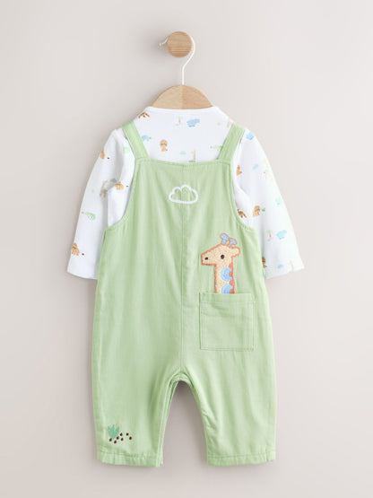 Green Safari Animal Baby Twill Dungarees and Bodysuit Set (0mths-2yrs) image 3