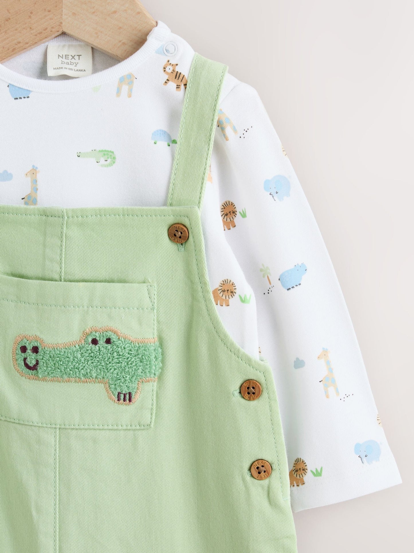 Green Safari Animal Baby Twill Dungarees and Bodysuit Set (0mths-2yrs) image 5