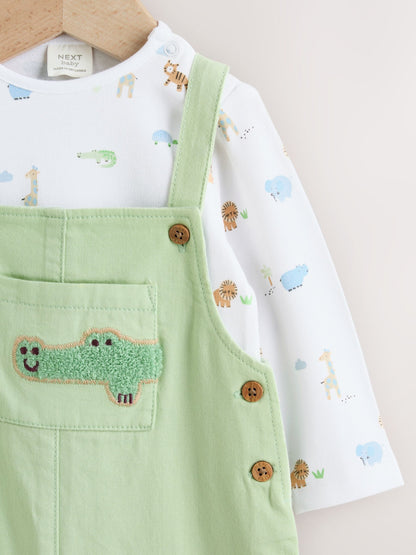 Green Safari Animal Baby Twill Dungarees and Bodysuit Set (0mths-2yrs) image 5