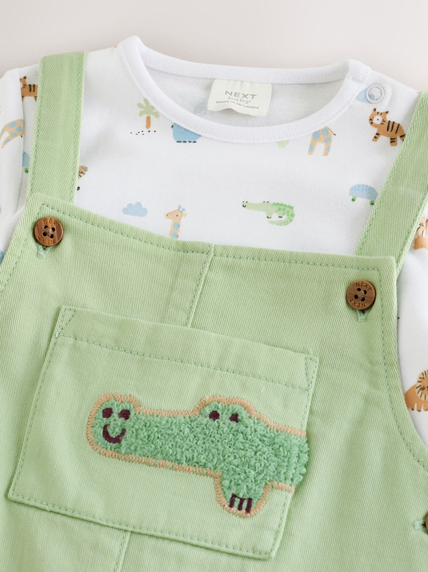 Green Safari Animal Baby Twill Dungarees and Bodysuit Set (0mths-2yrs) image 6
