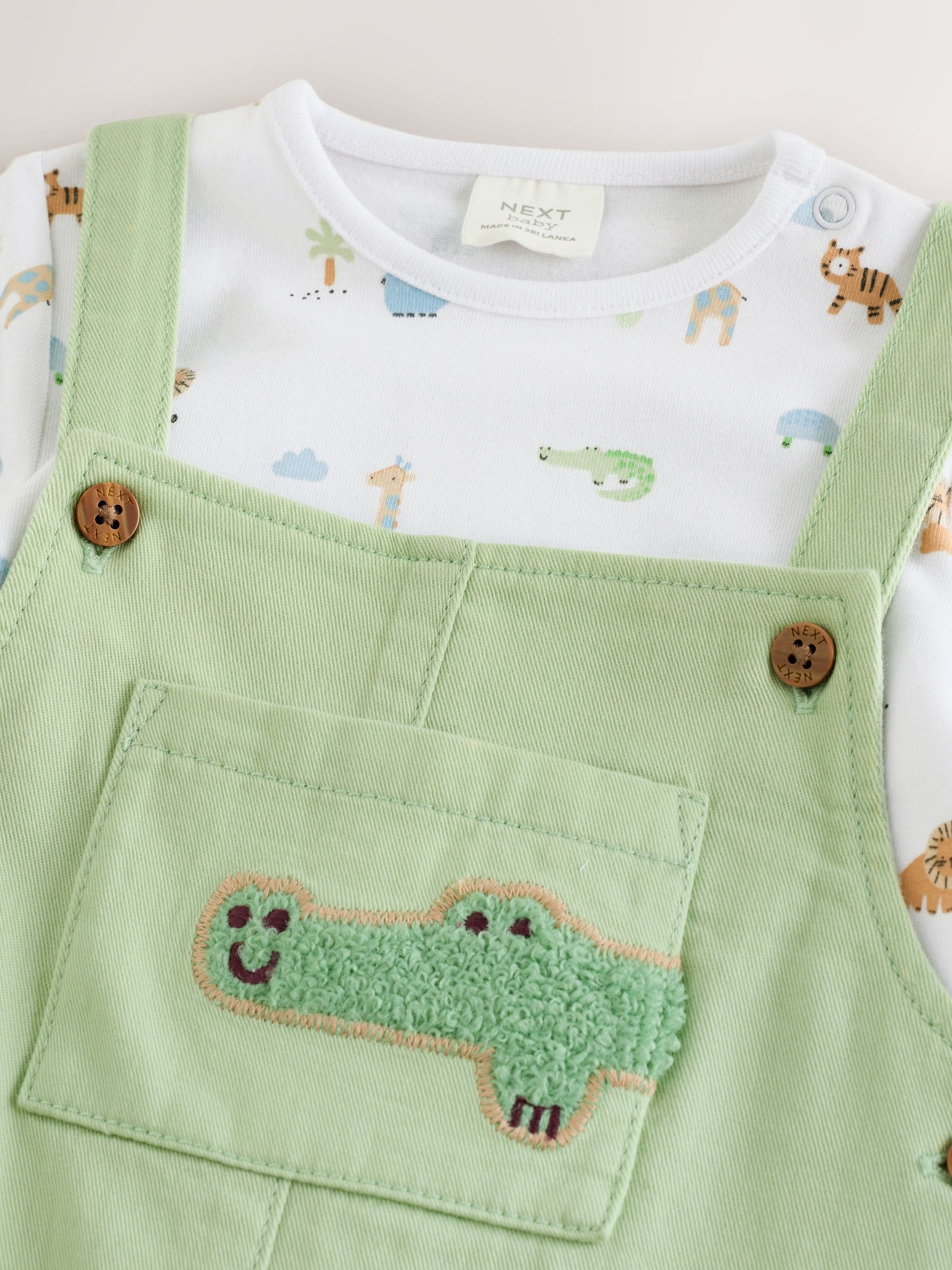 Green Safari Animal Baby Twill Dungarees and Bodysuit Set (0mths-2yrs) image 6