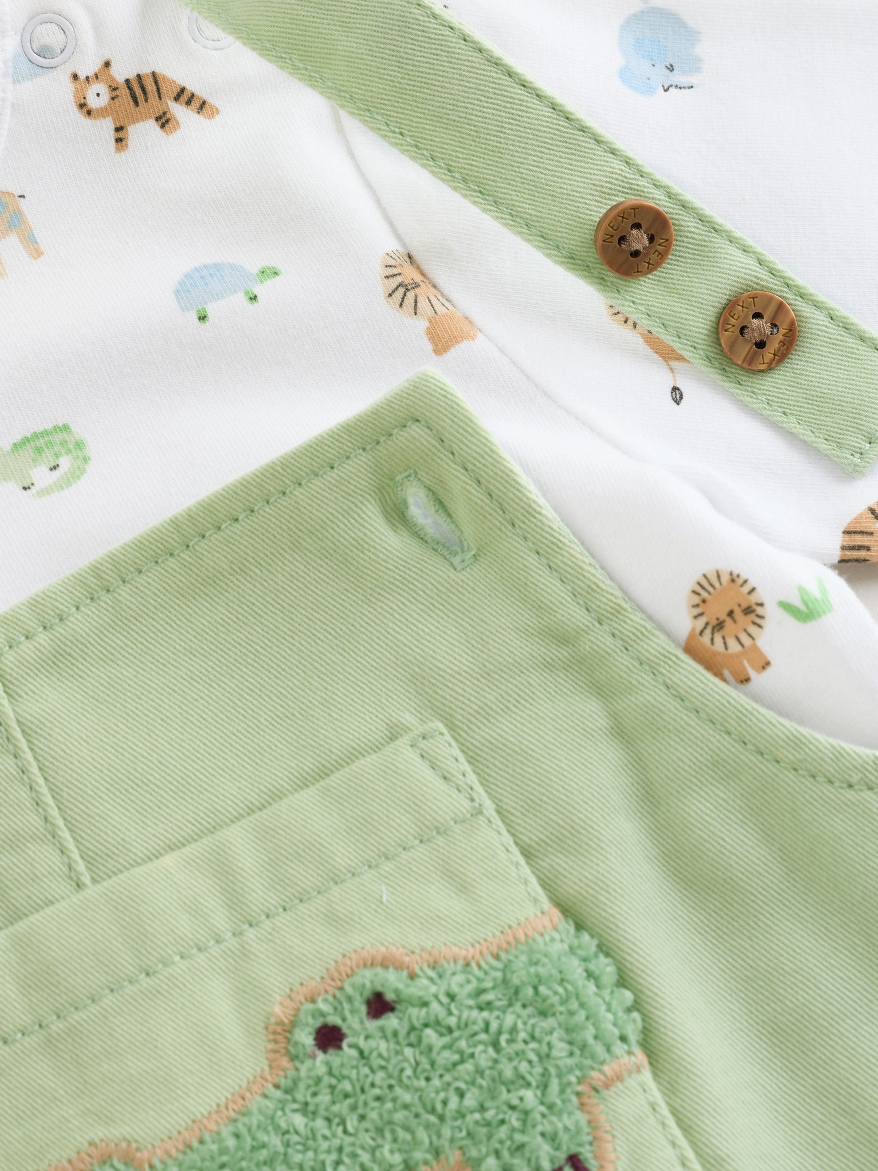 Green Safari Animal Baby Twill Dungarees and Bodysuit Set (0mths-2yrs) image 7