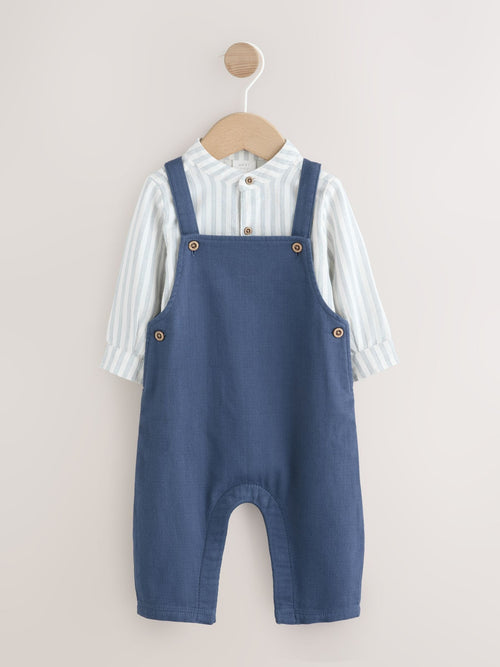 Navy Blue Woven Cotton Baby Dungaree and Bodysuit Set (0mths-3yrs) image 1