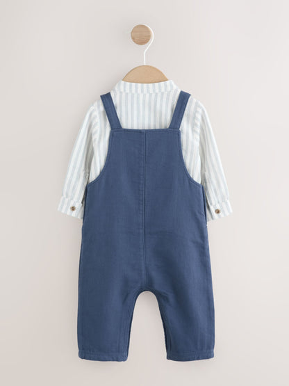 Navy Blue Woven Cotton Baby Dungaree and Bodysuit Set (0mths-3yrs) image 2