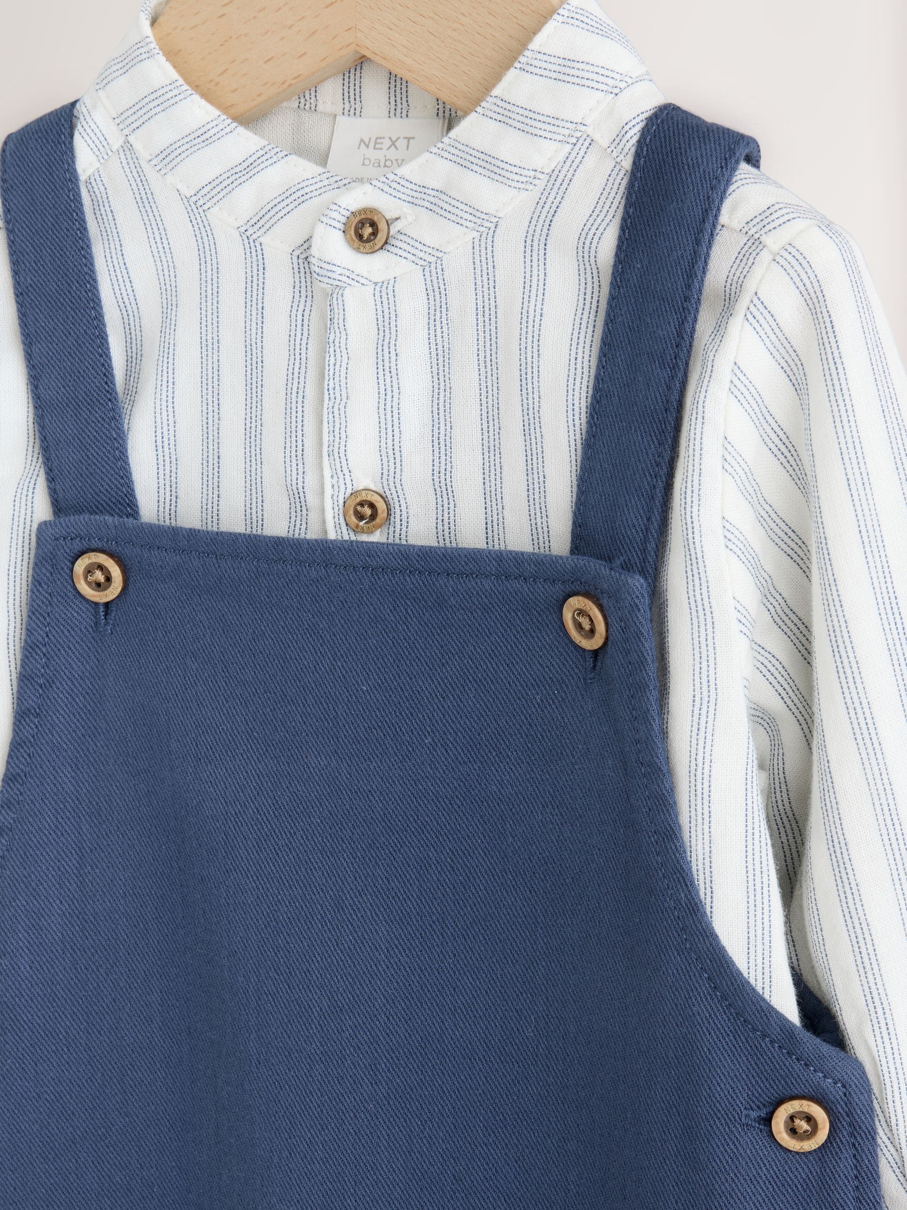 Navy Blue Woven Cotton Baby Dungaree and Bodysuit Set (0mths-3yrs) image 7