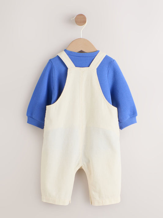 Neutral/Blue Characters Baby Twill Dungarees and Bodysuit Set (0mths-2yrs) image 2