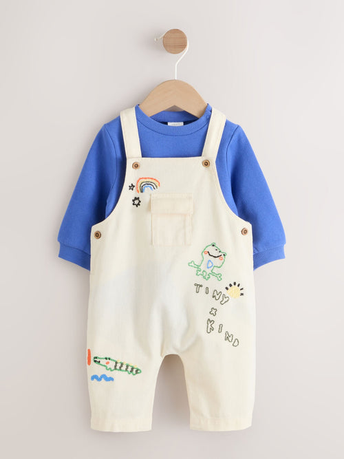 Neutral/Blue Characters Baby Twill Dungarees and Bodysuit Set (0mths-2yrs) image 1