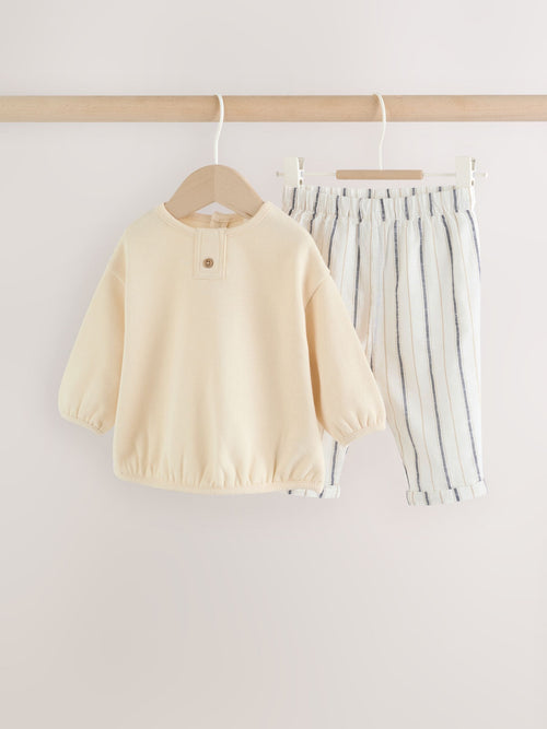Neutral Stripe Sweat Top and Trousers Baby Set (0mths-2yrs) image 1