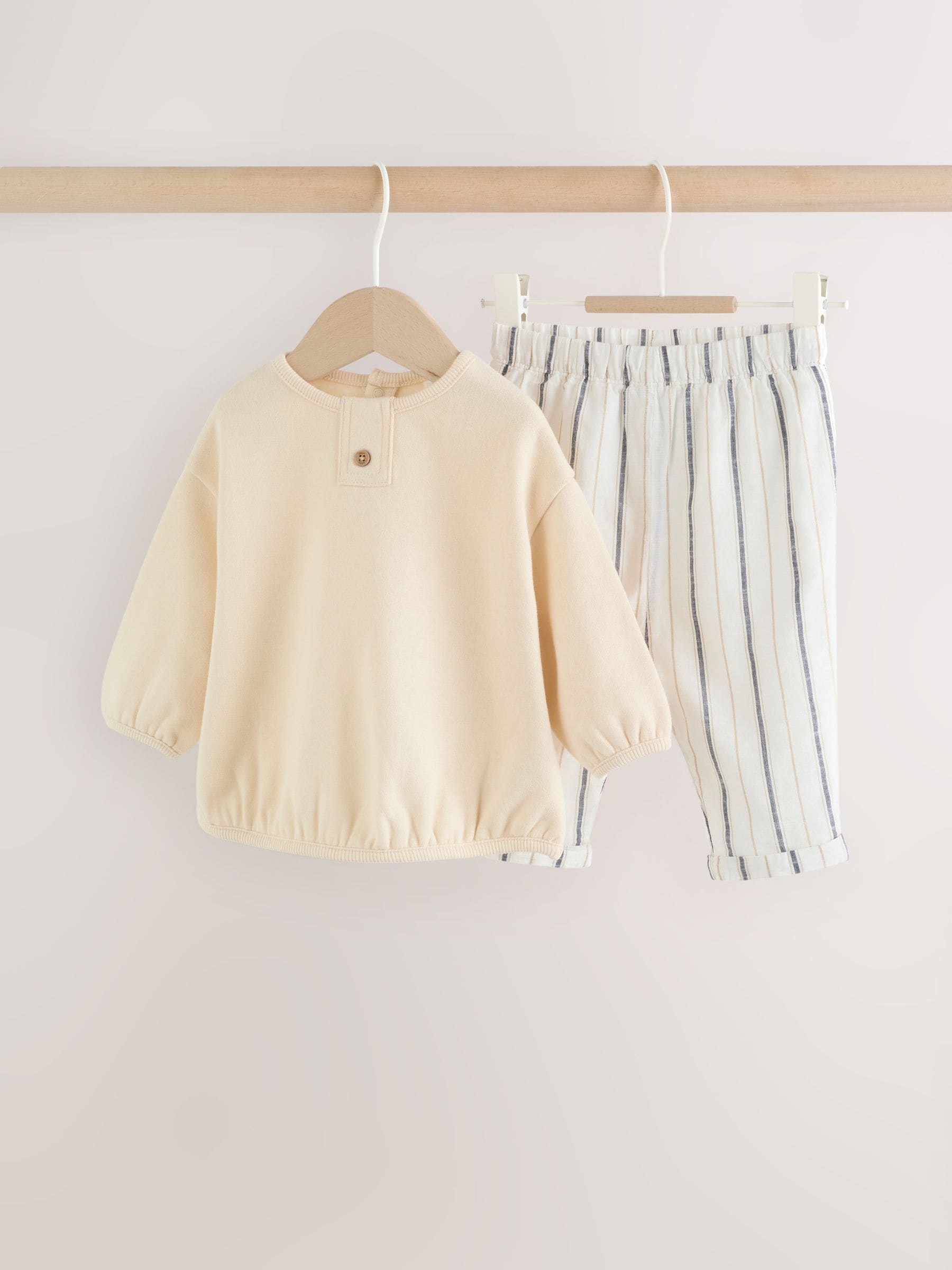 Neutral Stripe Sweat Top and Trousers Baby Set (0mths-2yrs) image 1