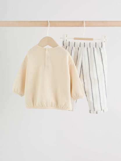 Neutral Stripe Sweat Top and Trousers Baby Set (0mths-2yrs) image 2