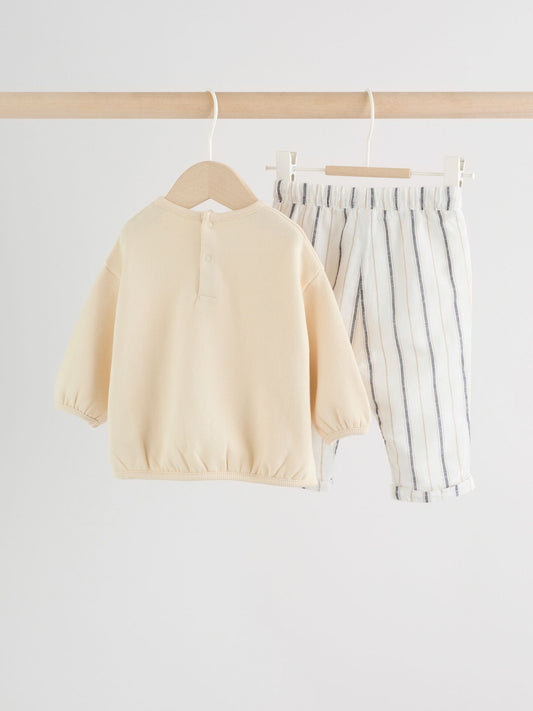 Neutral Stripe Sweat Top and Trousers Baby Set (0mths-2yrs) image 2