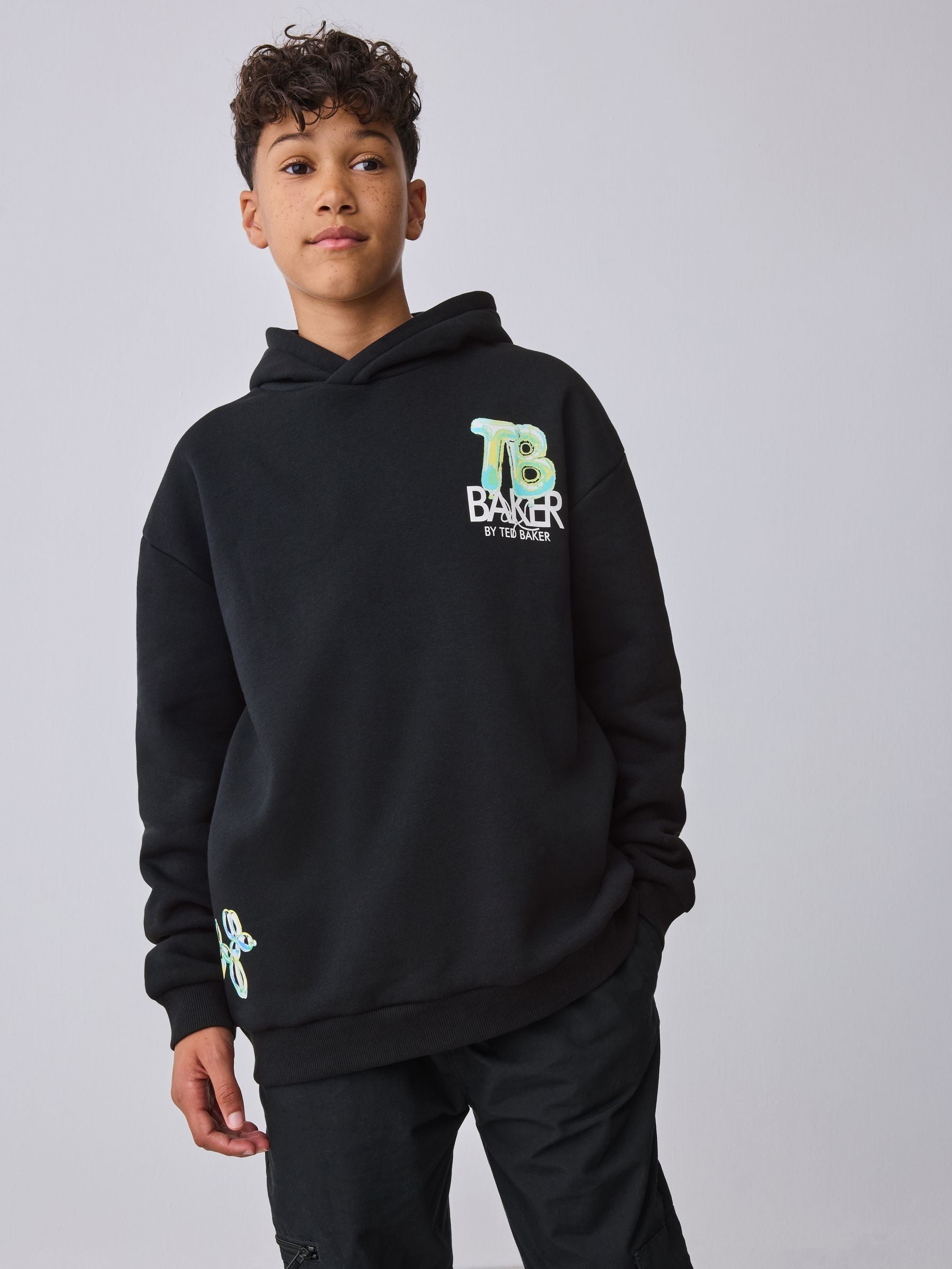 Baker by Ted Baker Oversized Graphic Black Hoodie image 3