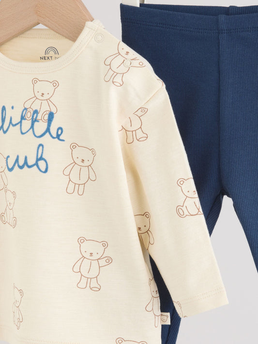 Blue/Brown Little Bear Cub Baby Top and Leggings Set 2 Piece (0mths-3yrs) image 3