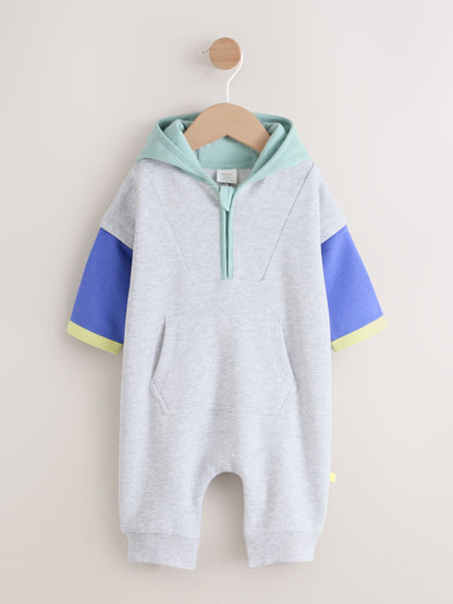 Grey Colourblock Hooded Baby Sweat Romper (0mths-3yrs) image 1