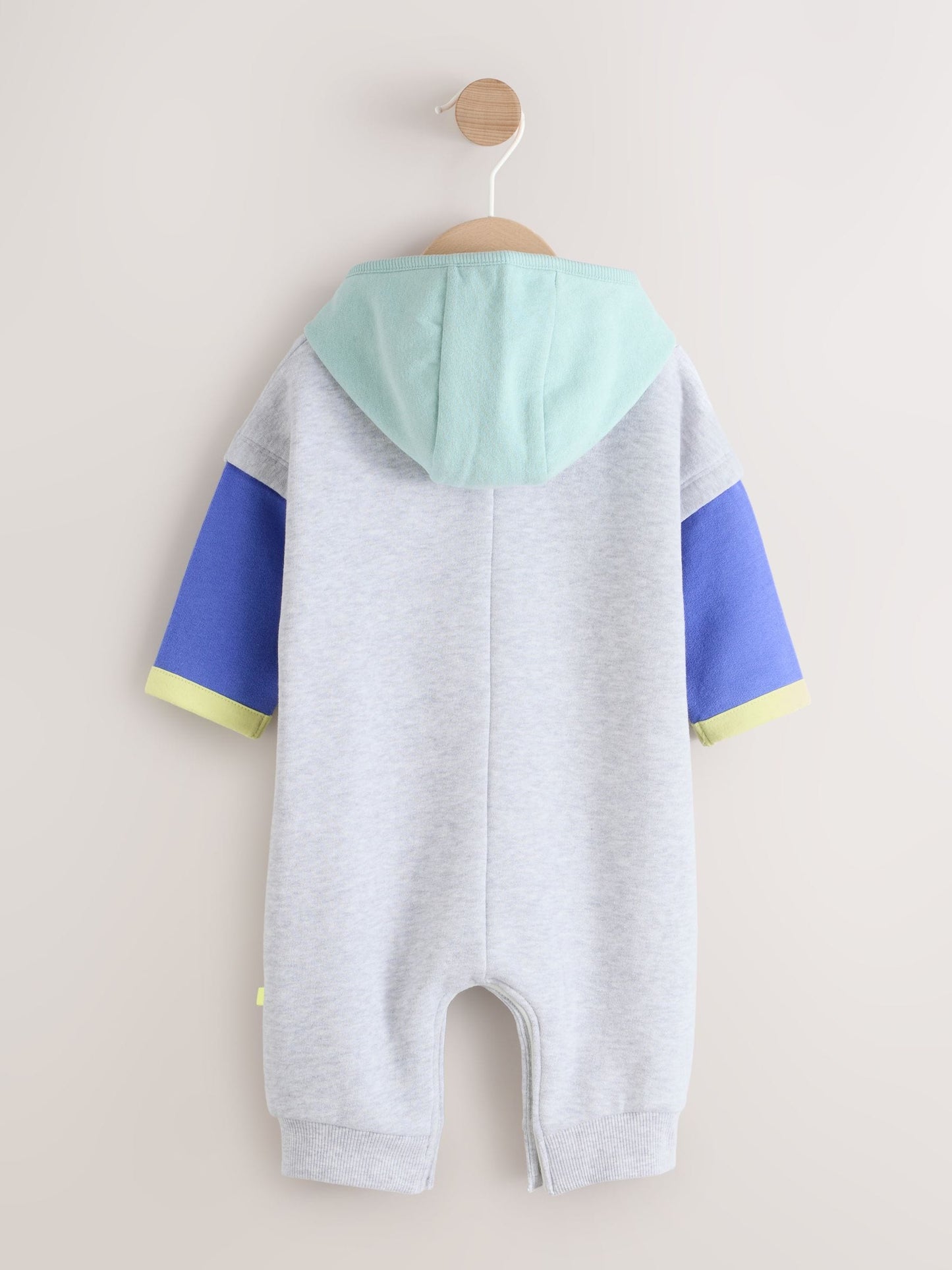 Grey Colourblock Hooded Baby Sweat Romper (0mths-3yrs) image 3