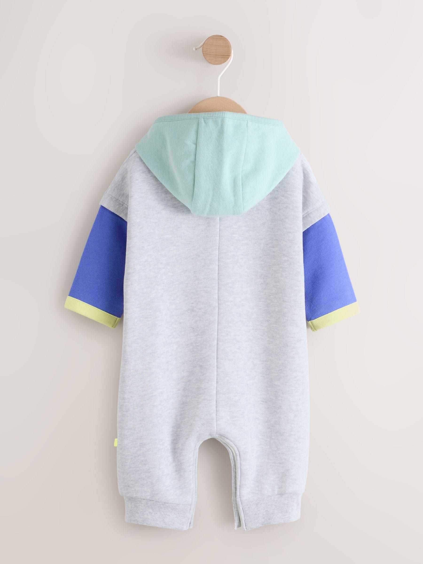 Grey Colourblock Hooded Baby Sweat Romper (0mths-3yrs) image 3