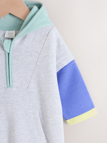 Grey Colourblock Hooded Baby Sweat Romper (0mths-3yrs) image 4