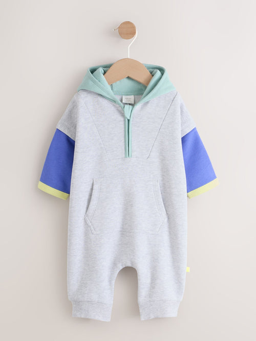 Grey Colourblock Hooded Baby Sweat Romper (0mths-3yrs) image 1
