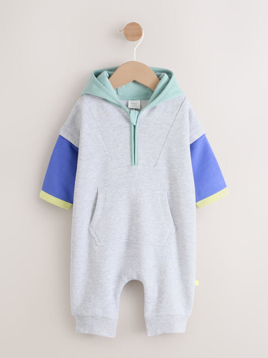 Grey Colourblock Hooded Baby Sweat Romper (0mths-3yrs) image 1