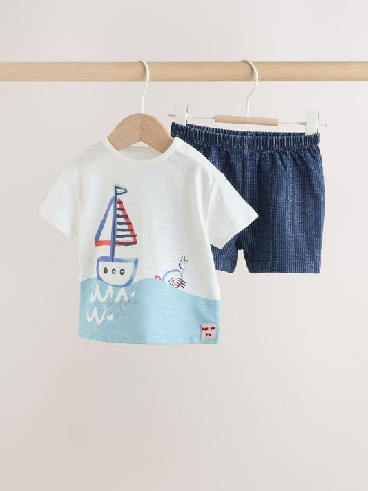 Blue Nautical Scene Top and Shorts Baby Set (0mths-2yrs) image 1