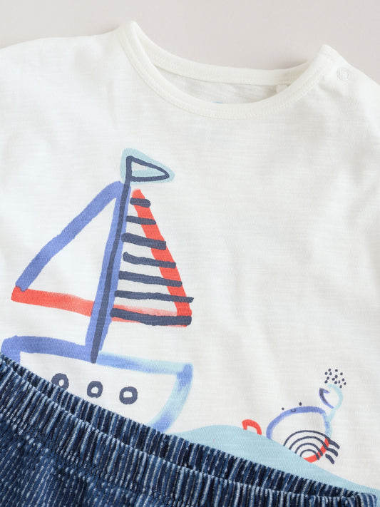 Blue Nautical Scene Top and Shorts Baby Set (0mths-2yrs) image 3