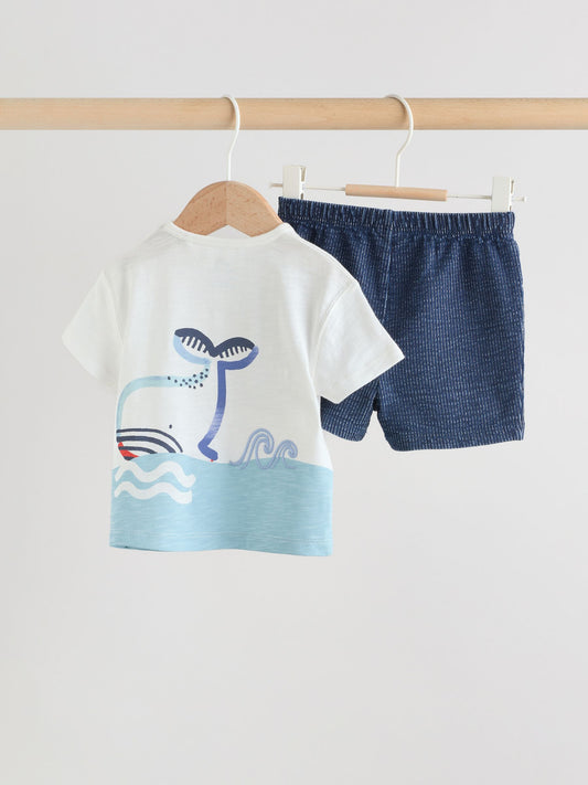 Blue Nautical Scene Top and Shorts Baby Set (0mths-2yrs) image 2