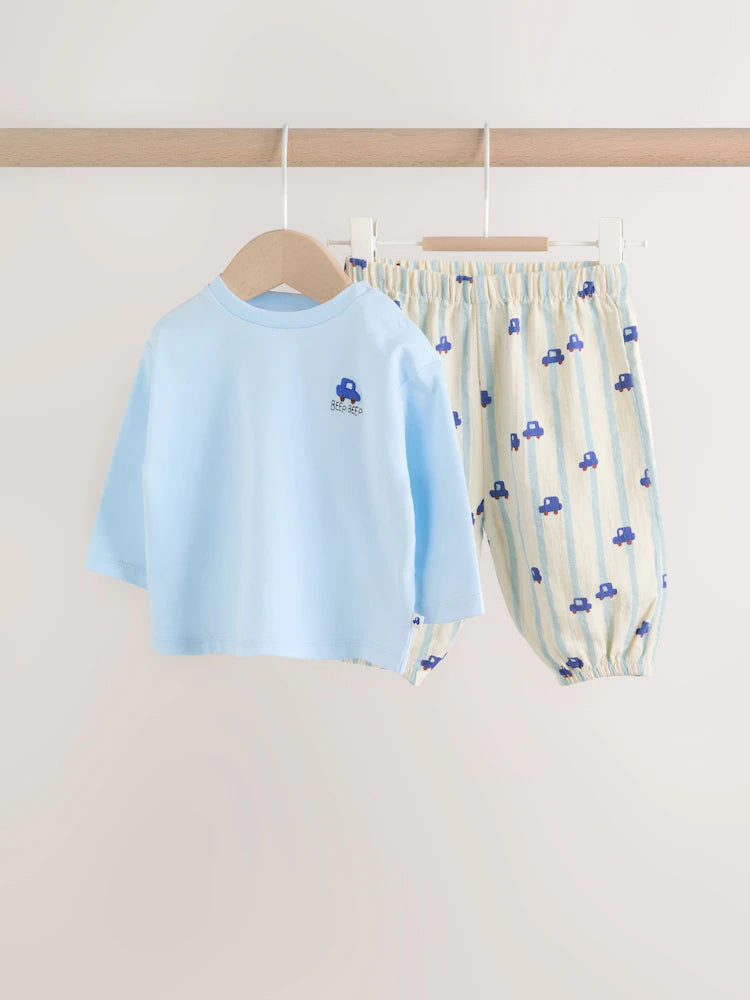 Blue Car Baby Top and Trousers Set (0mths-3yrs)