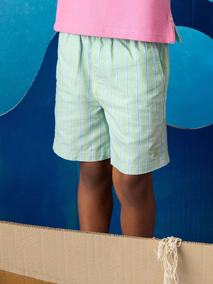 Dsiney Kidz - Joules Boys' Hadley Green Striped Cotton Woven Shorts image 3