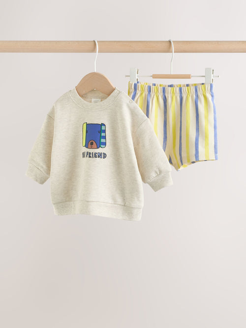 Grey Stripe Dog Sweatshirt and Shorts Baby Set (0mths-2yrs) image 1