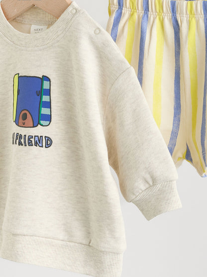 Grey Stripe Dog Sweatshirt and Shorts Baby Set (0mths-2yrs) image 4