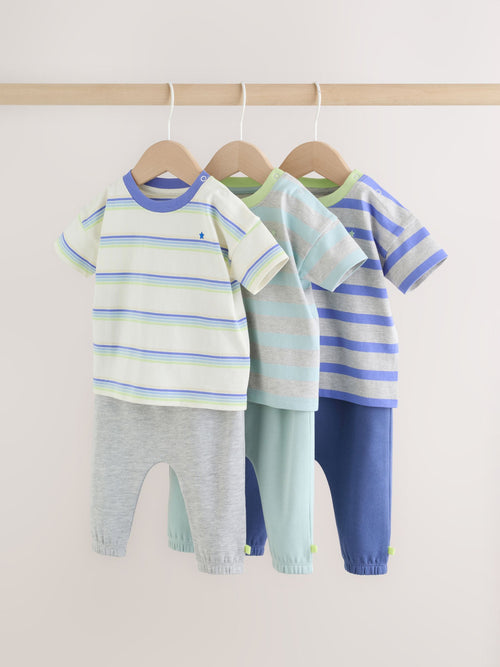 Blue/Green Stripe 6 Piece Baby T-Shirt and Joggers Set (0mths-3yrs) image 1