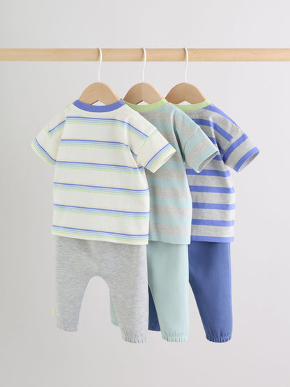 Blue/Green Stripe 6 Piece Baby T-Shirt and Joggers Set (0mths-3yrs) image 2