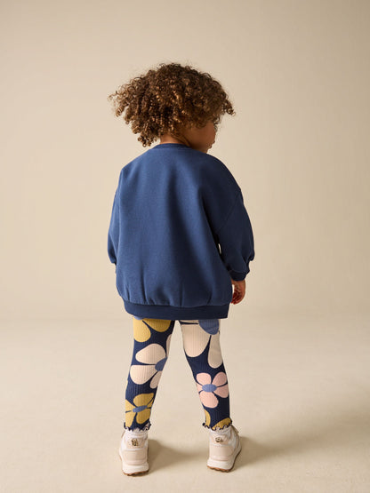 Navy Blue Flower Sweatshirt and Leggings Set (3mths-7yrs) image 2