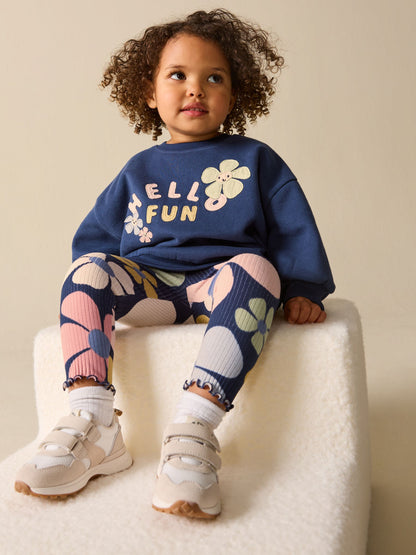 Navy Blue Flower Sweatshirt and Leggings Set (3mths-7yrs) image 3