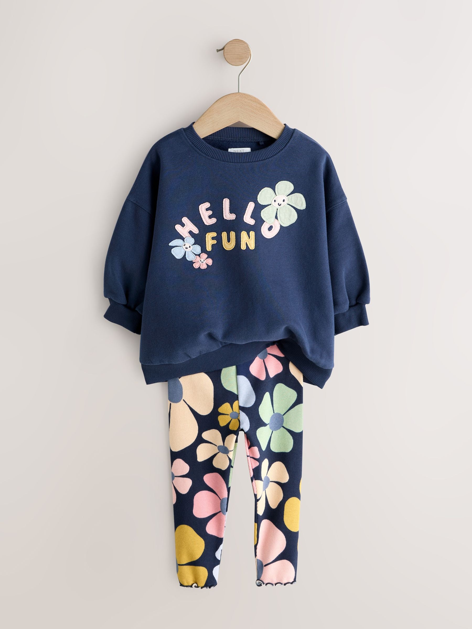 Navy Blue Flower Sweatshirt and Leggings Set (3mths-7yrs) image 5