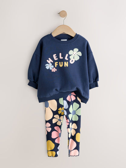 Navy Blue Flower Sweatshirt and Leggings Set (3mths-7yrs) image 5