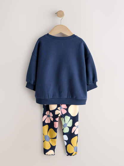 Navy Blue Flower Sweatshirt and Leggings Set (3mths-7yrs) image 6