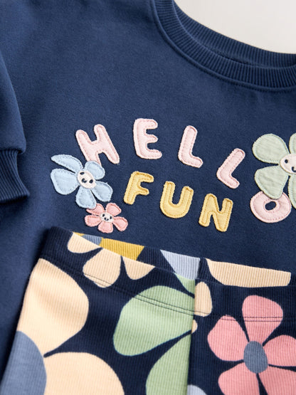 Navy Blue Flower Sweatshirt and Leggings Set (3mths-7yrs) image 8