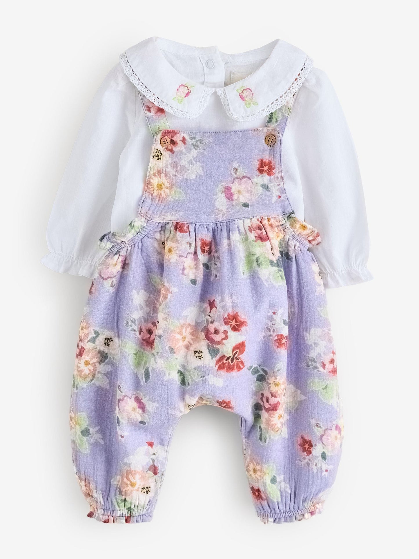 Lilac Purple Flower Cath Kidston Baby Dungaree And Bodysuit Set 2 Piece image 5