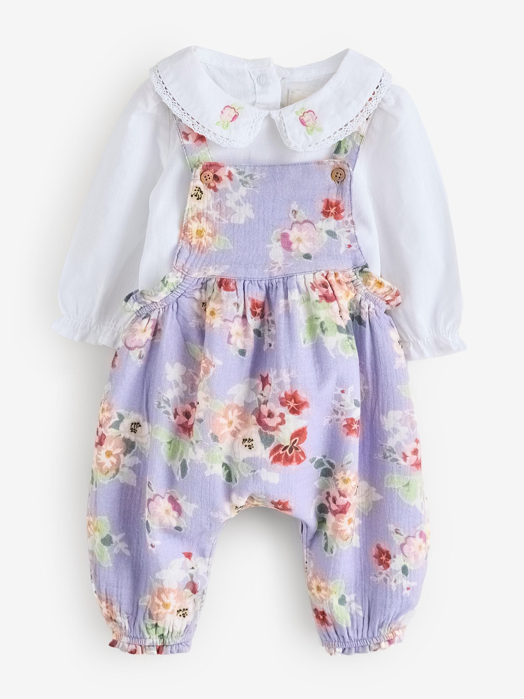 Lilac Purple Flower Cath Kidston Baby Dungaree And Bodysuit Set 2 Piece image 5