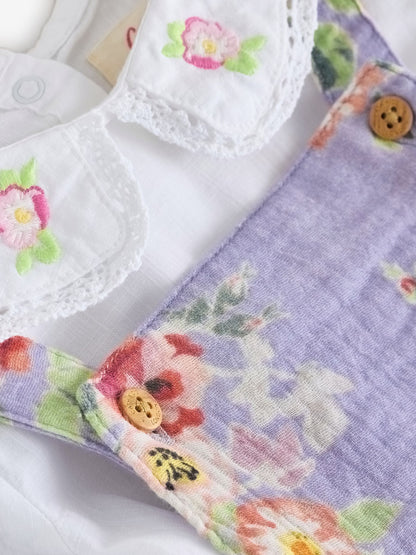 Lilac Purple Flower Cath Kidston Baby Dungaree And Bodysuit Set 2 Piece image 8