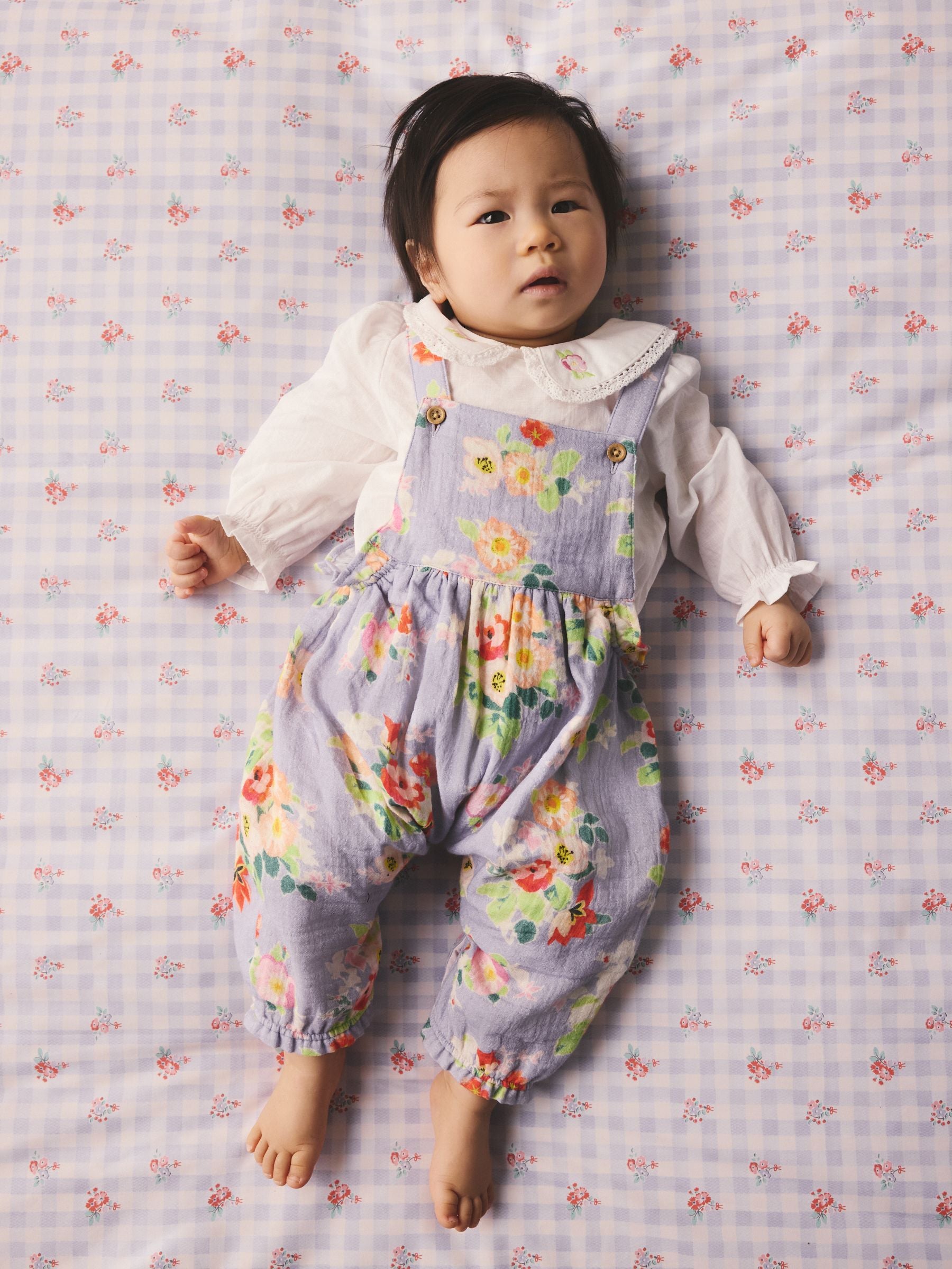 Lilac Purple Flower Cath Kidston Baby Dungaree And Bodysuit Set 2 Piece image 1
